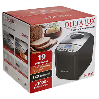 Хлебопечь электрическая 600 Вт, 500/750/1000 г, 19 программ DELTA LUX DE-6000 черная