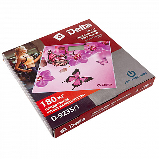 Весы 180 кг 26х26 см электронные напольные DELTA D-9235/1 "Бабочки в цветах"