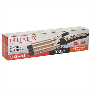 Стайлер для завивки волос 100 Вт, 3×22 мм DELTA LUX DE-5501 черный с золотым