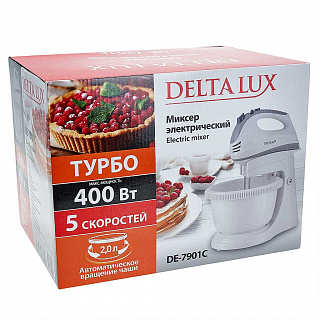 Миксер 400 Вт с чашей 2 л DELTA LUX DE-7901C белый с серым