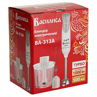 Блендер погружной 1000 Вт ВАСИЛИСА ВА-313A с измельчителем, венчиком, белый с серым