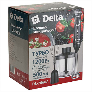 Блендер погружной 1200 Вт DELTA DL-7060A с измельчителем, венчиком, черный