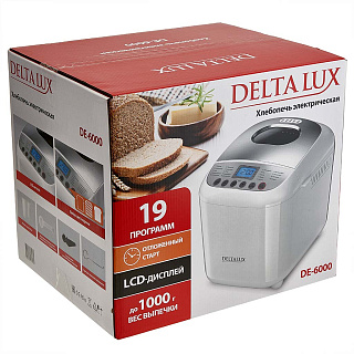 Хлебопечь электрическая 600 Вт, 500/750/1000 г, 19 программ DELTA LUX DE-6000 белая