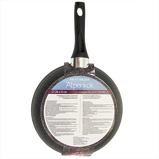 Сковорода 26 см алюминиевая с индукционным дном и антипригарным покрытием "BLACK MARBLE" Alpenkok AK-0118A/26N