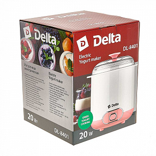Йогуртница электрическая 20 Вт, 1,5 л DELTA DL-8401 белая с розовым